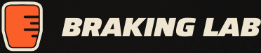 The new logo: an orange pedal with ink lines and a cream die-cut edge, next to BRAKING LAB in heavy italic caps.
