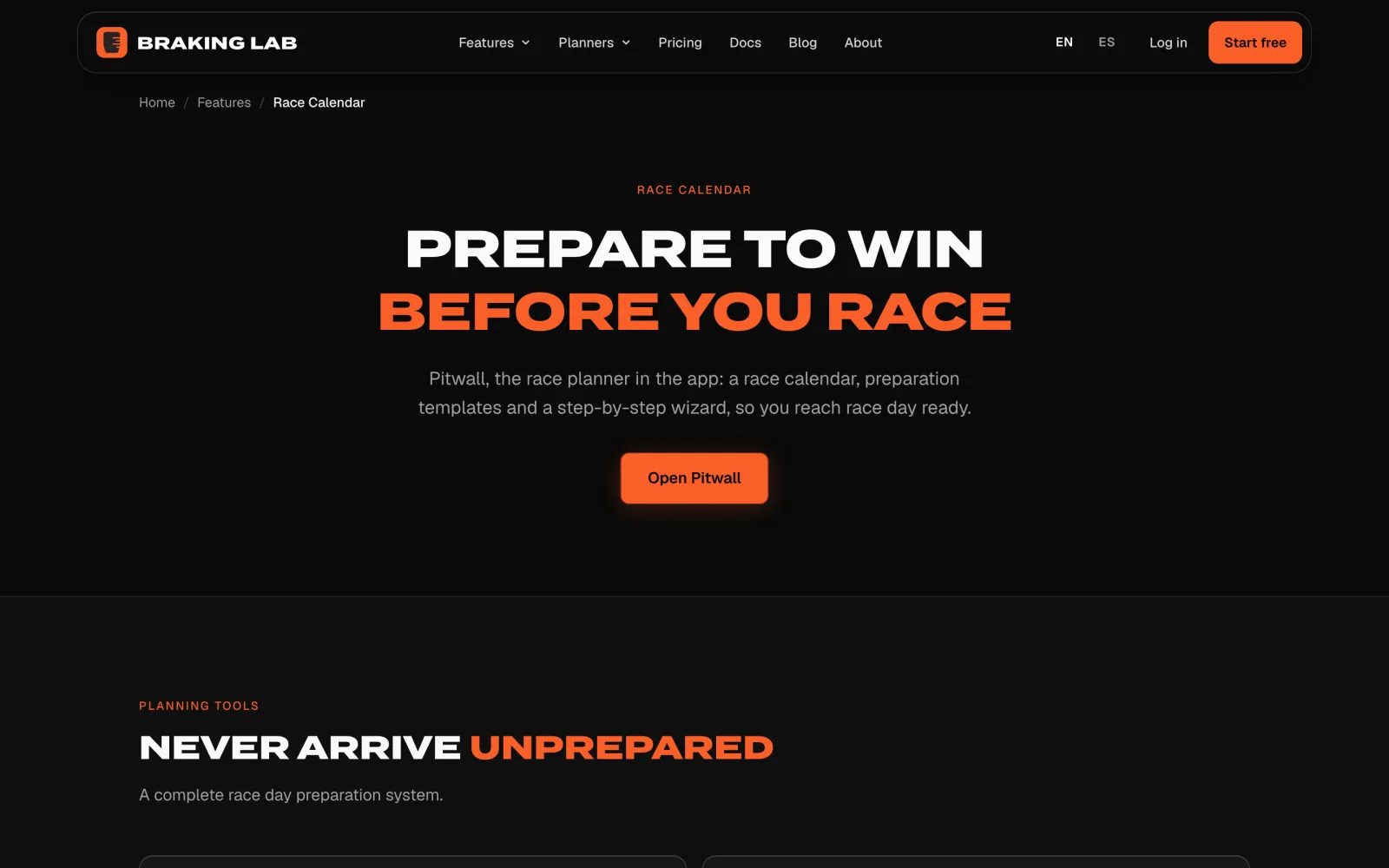 The race preparation feature page before.