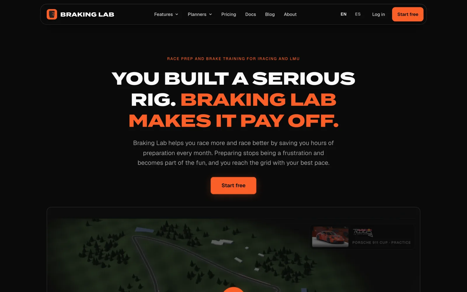 The old home page: a centered headline in white and orange on a plain dark background.
