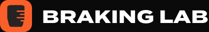 The old logo: a dark pedal with orange lines in a rounded orange square, next to BRAKING LAB in a plain wide font.