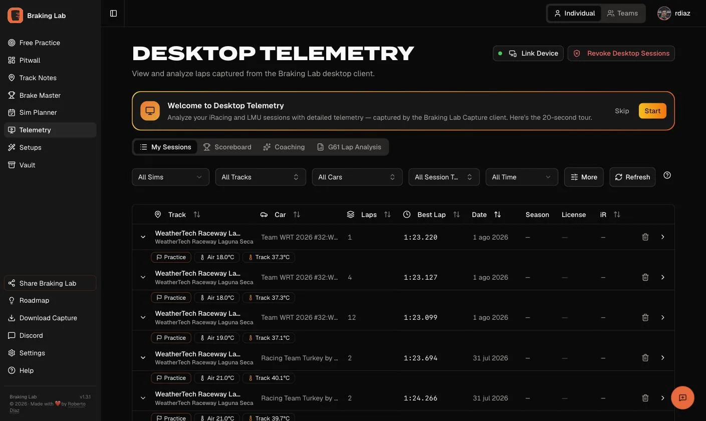 Telemetry before: the session list in the old design.
