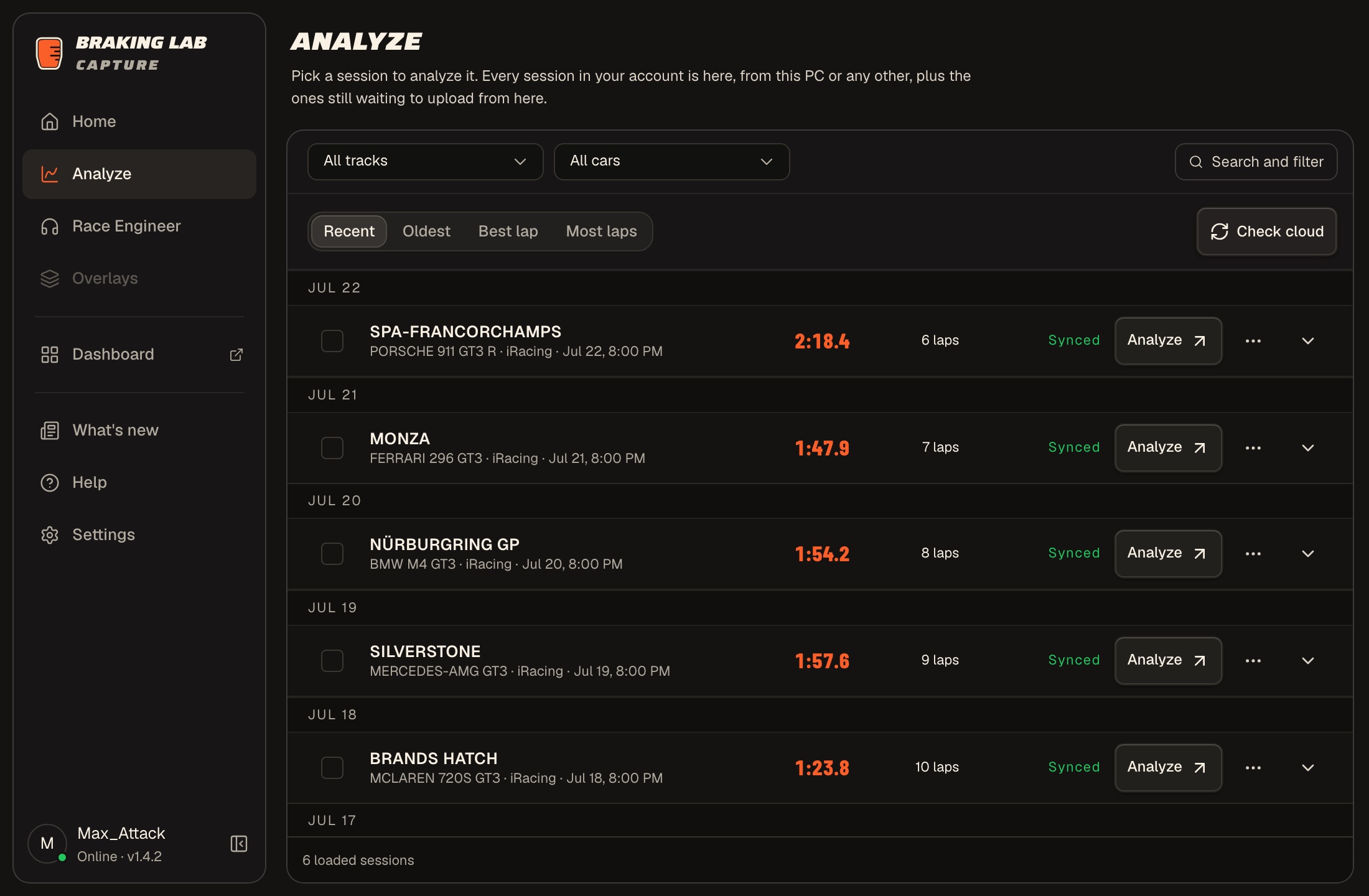 Analyze in Capture: every session in your account, ready to open